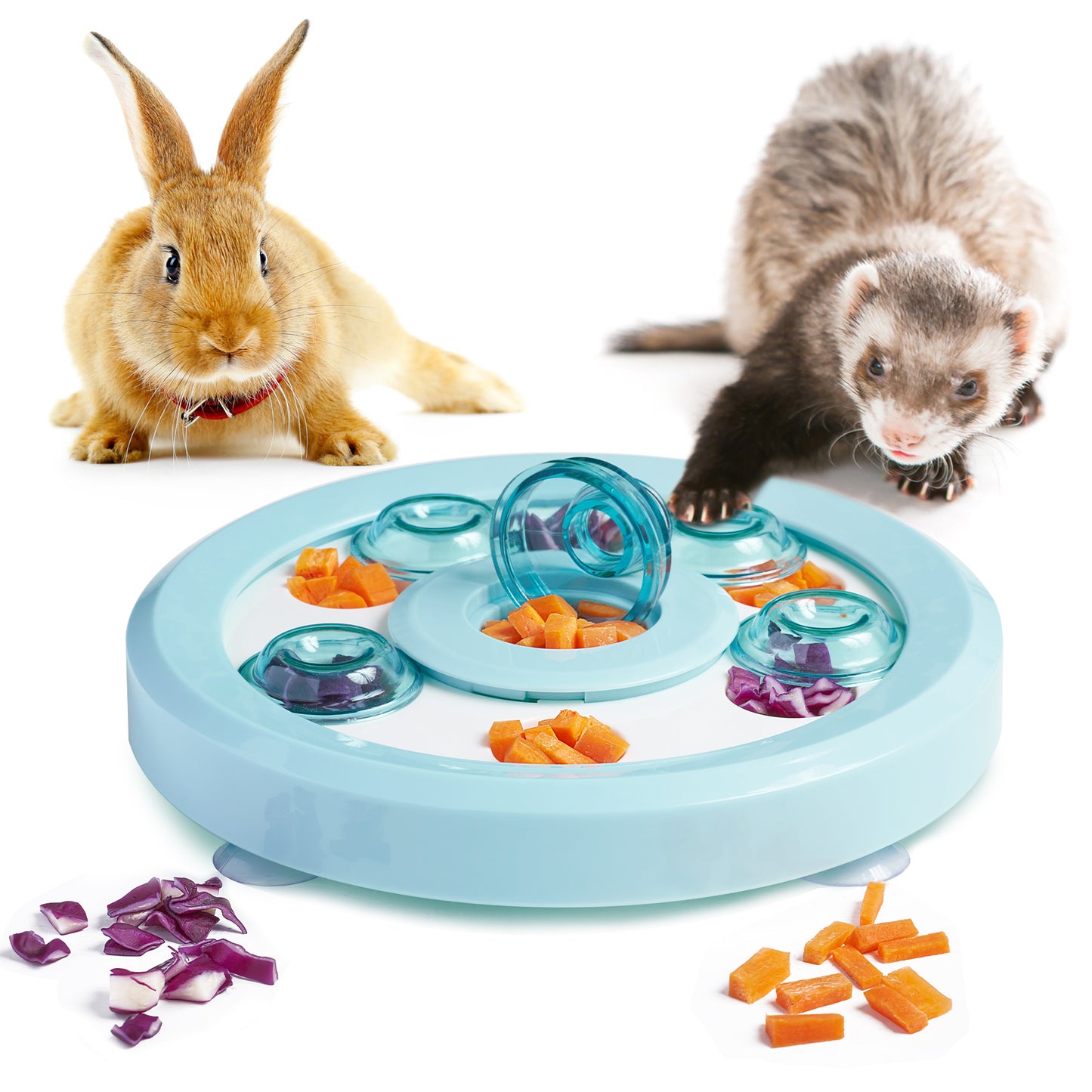 Antidious Interactive Pet Treat Game Rabbit Toys,Ferrets Toys, Slow Feeder function benefit for digestion, keep pet's mind active and alert,blue