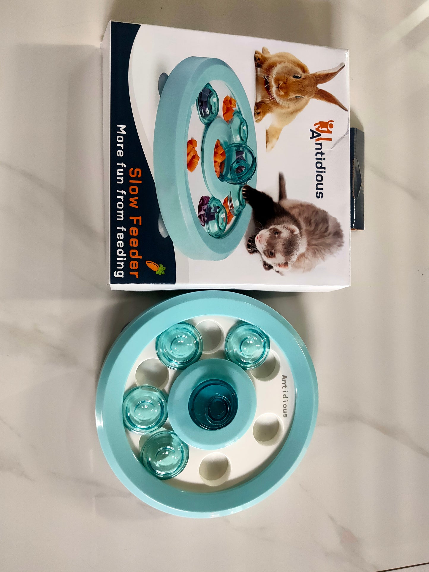 Antidious Interactive Pet Treat Game Rabbit Toys,Ferrets Toys, Slow Feeder function benefit for digestion, keep pet's mind active and alert,blue