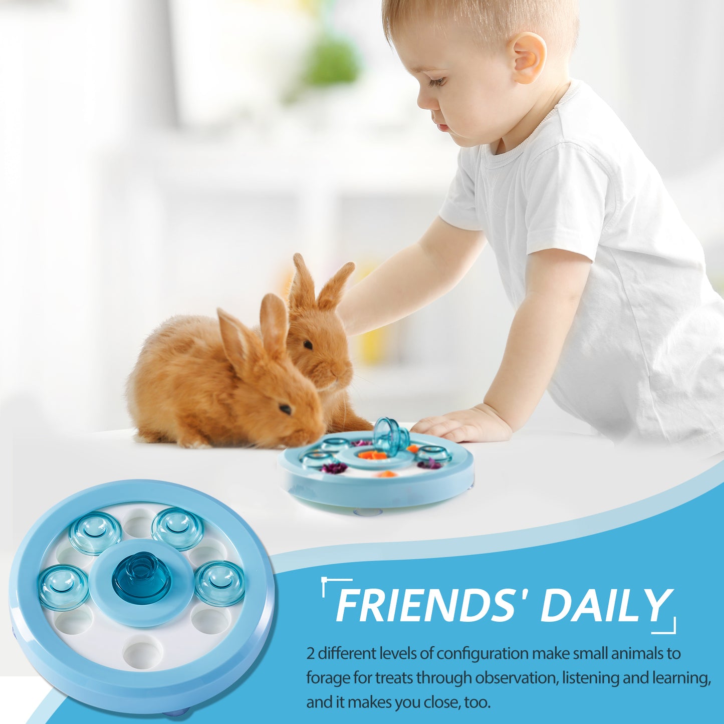 Antidious Interactive Pet Treat Game Rabbit Toys,Ferrets Toys, Slow Feeder function benefit for digestion, keep pet's mind active and alert,blue